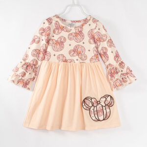 Halloween Floral Pumpkin Print Girl Dress