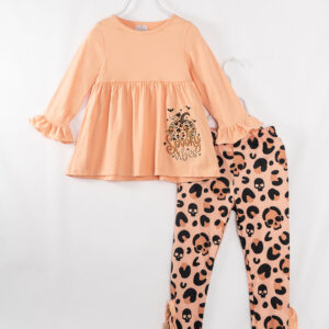 Halloween Spooky Vibes Pumpkin Ruffle Girl Pant Set