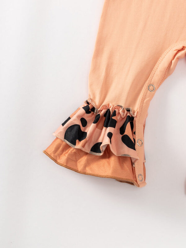 Halloween Leopard Spooky Vibes Pumpkin Ruffle Baby Girl Romper - Image 4
