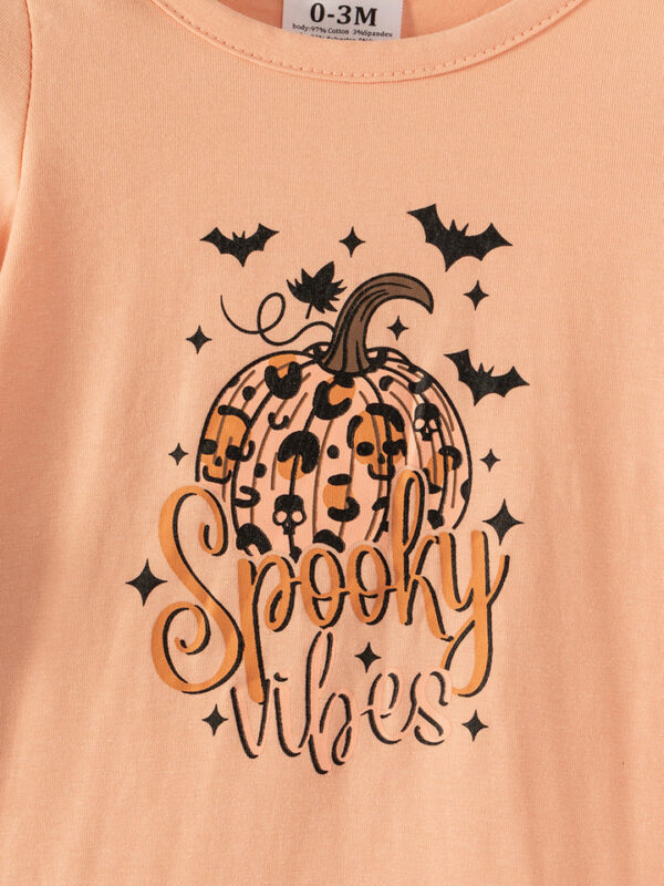 Halloween Leopard Spooky Vibes Pumpkin Ruffle Baby Girl Romper - Image 6
