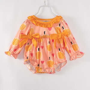 Pink Pumpkin Heart Baby Girl Bubble Romper