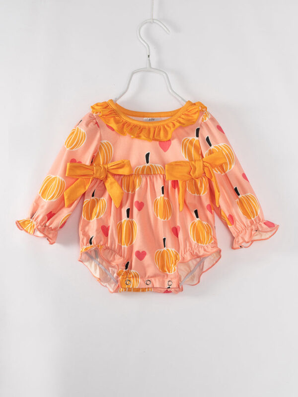 Pink Pumpkin Heart Baby Girl Bubble Romper
