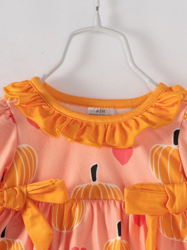 Pink Pumpkin Heart Baby Girl Bubble Romper - Image 3