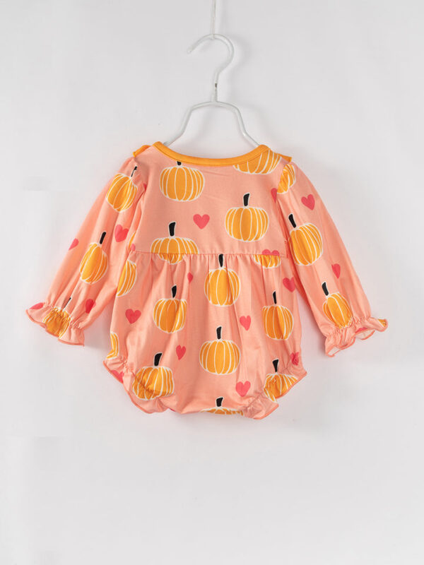 Pink Pumpkin Heart Baby Girl Bubble Romper - Image 6