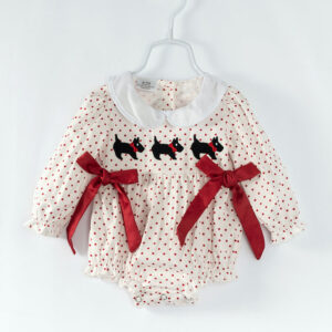 Polka dots Dogs French Knot Baby Girl Smocked Romper