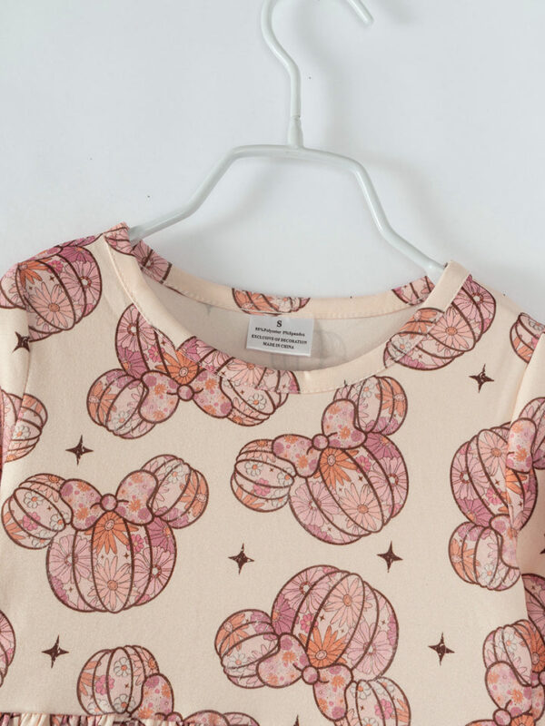 Floral Pumpkin Print Girl Dress - Image 3