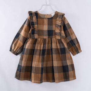 Yellow Beige Plaid Ruffle Girl Dress