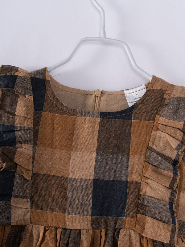 Yellow Beige Plaid Ruffle Girl Dress - Image 3