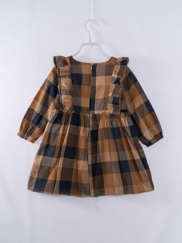 Yellow Beige Plaid Ruffle Girl Dress - Image 6