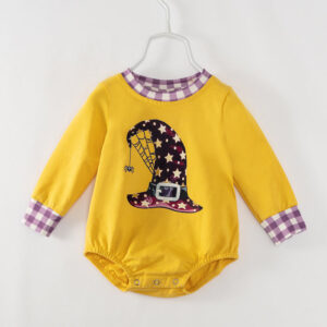 Halloween Purple Plaid Witch's Hat Baby Boy Romper