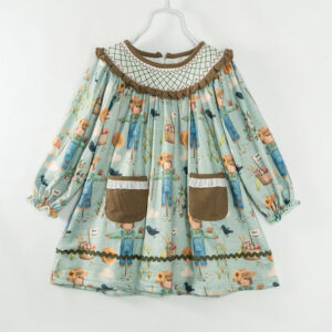 Scarecrow Pumpkin Pocket Girl Smocked Dress