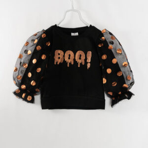 Halloween Black BOO Ruffle Girl Top