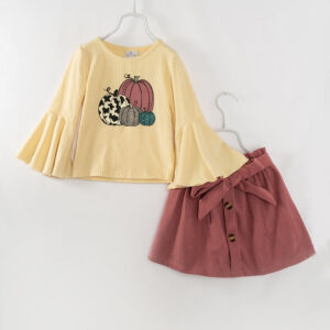 Purple Pumpkin Ruffle Girl Skirt Set
