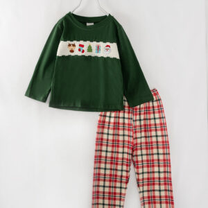 Green Christmas Plaid Smocked Boy Pant Set