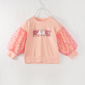 Halloween Pink Spooky Puff Sleeves Girl Top