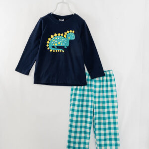 Dark Blue Dinosaur Plaid Boy Pant Set