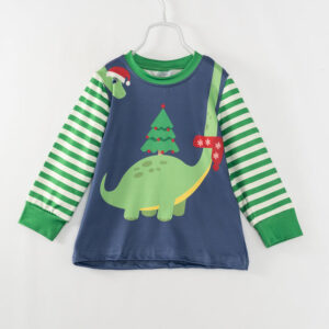 Christmas Tree Blue Stripe Dinosaur Boy Top