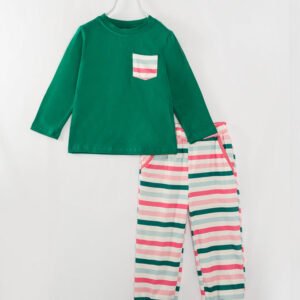 Green Pink Stripe Boy Pant Set