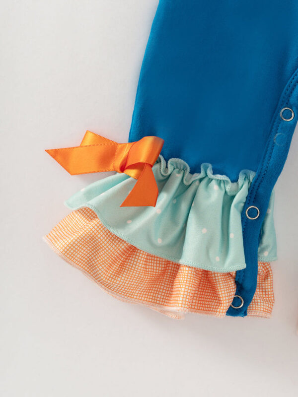 Blue Car Pumpkin Ruffle Baby Girl Romper - Image 4