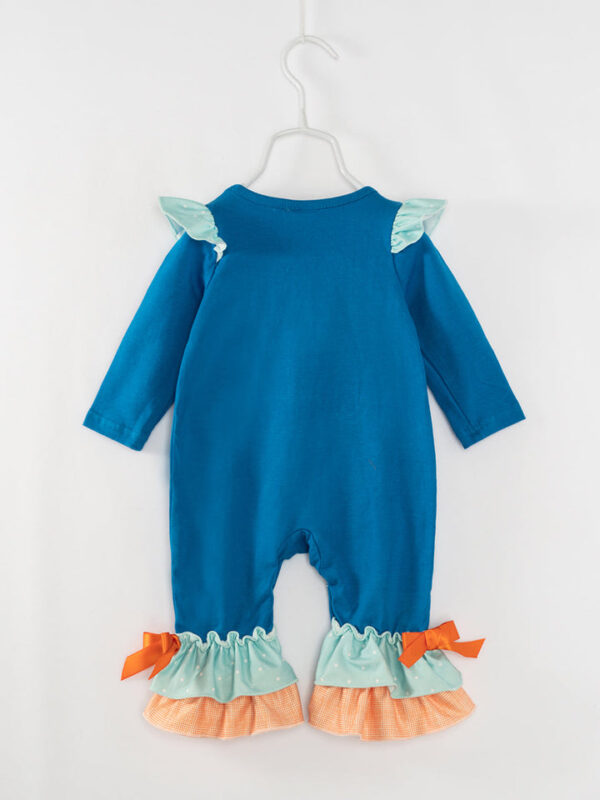 Blue Car Pumpkin Ruffle Baby Girl Romper - Image 6
