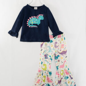Dark Blue Dinosaur Girl Bell Pant Set