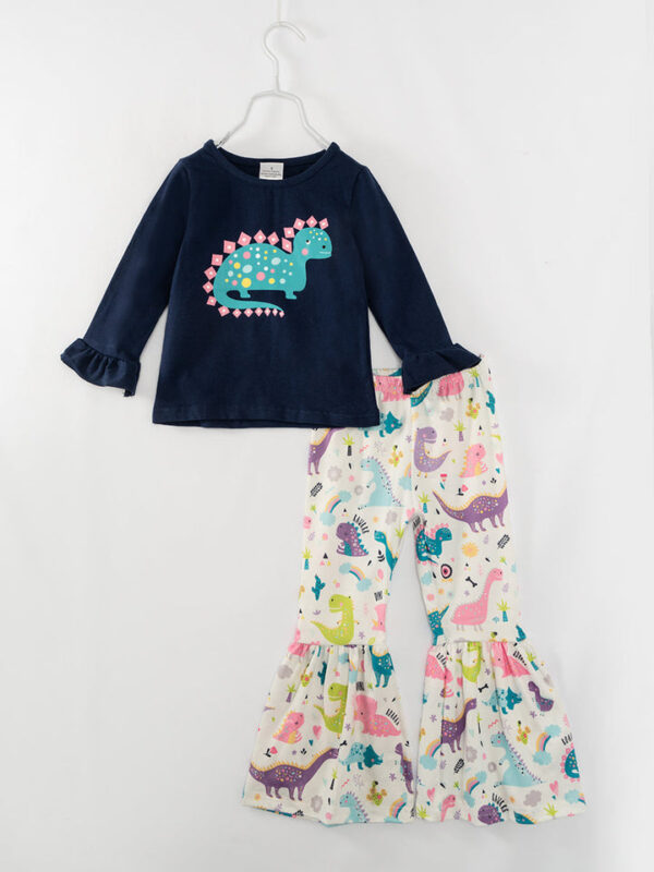 Dark Blue Dinosaur Girl Bell Pant Set