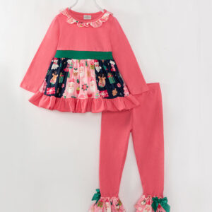 Pink Christmas Santa Ruffle Girl Bell Pant Set