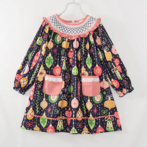 Christmas Lights Pocket Ruffle Girl Smocked Dress