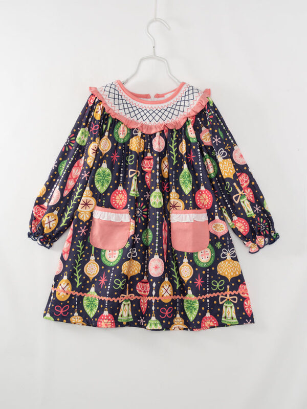 Christmas Lights Pocket Ruffle Girl Smocked Dress