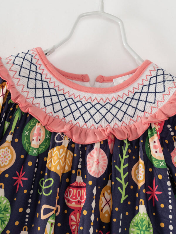Christmas Lights Pocket Ruffle Girl Smocked Dress - Image 3