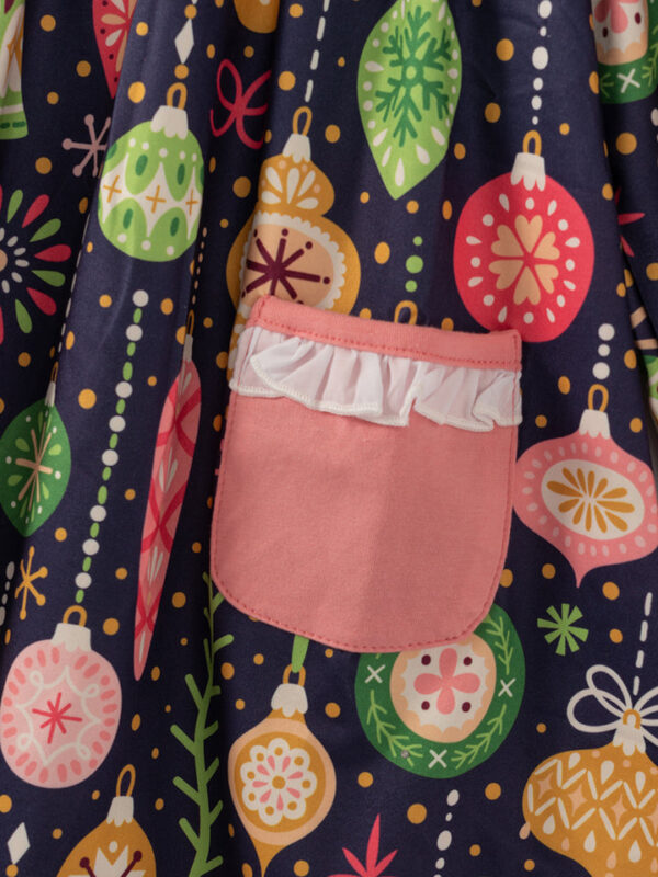 Christmas Lights Pocket Ruffle Girl Smocked Dress - Image 4