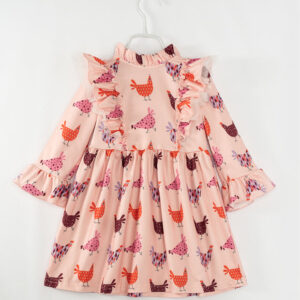 Pink Chickens Ruffle Girl Twirl Dress
