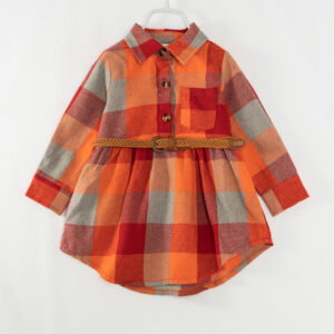Orange Plaid Girl Shirt Dress with Belt