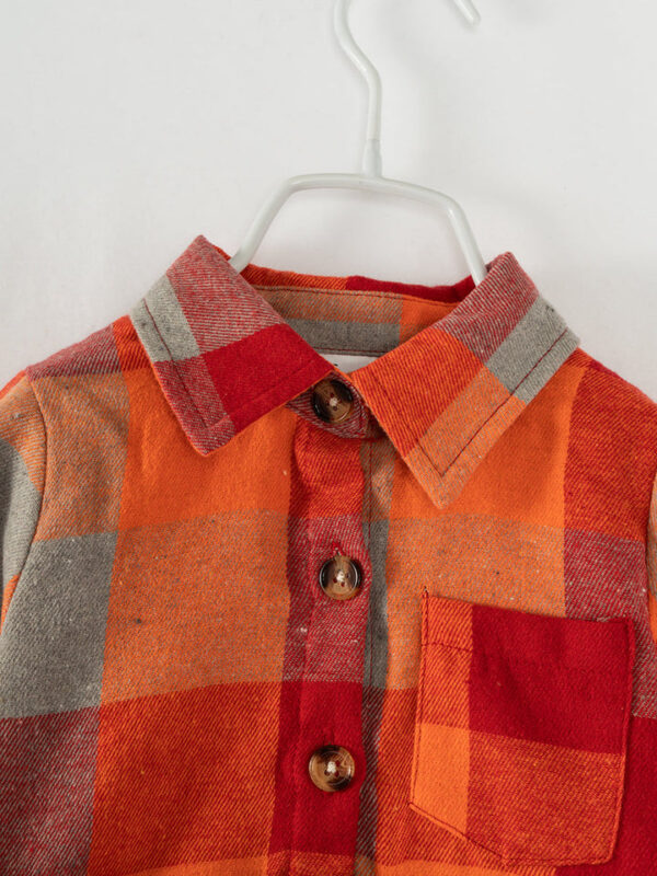 Orange Plaid Girl Shirt Dress with Belt - Image 3