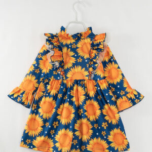 Yellow Sunflower Ruffle Girl Twirl Dress