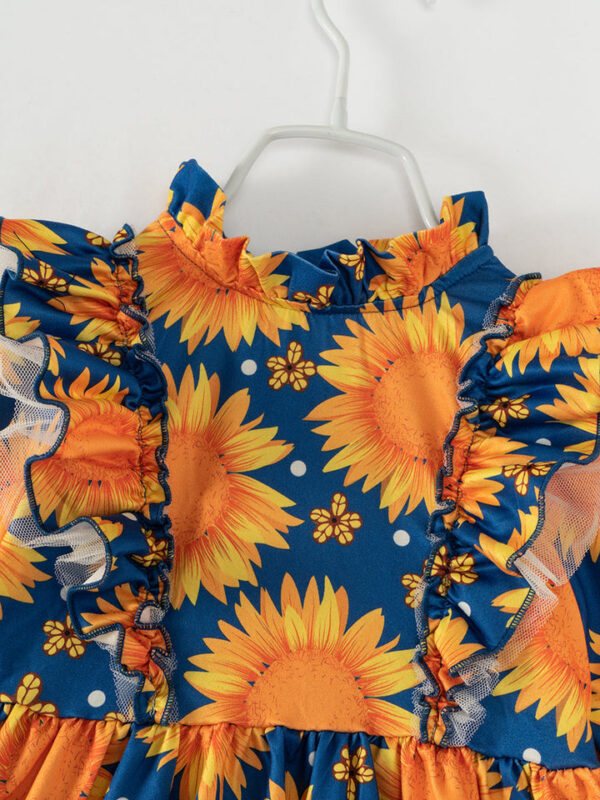 Yellow Sunflower Ruffle Girl Twirl Dress - Image 3
