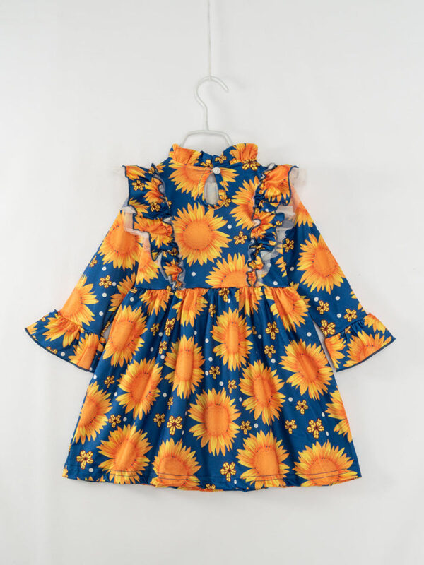 Yellow Sunflower Ruffle Girl Twirl Dress - Image 6