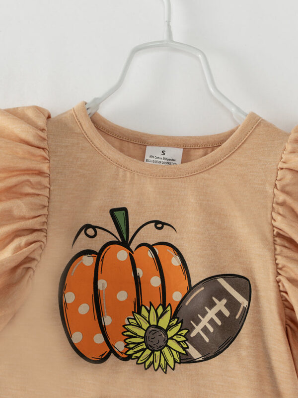 Pumpkin Football Sequins Ruffle Girl Skirt Set - Image 3