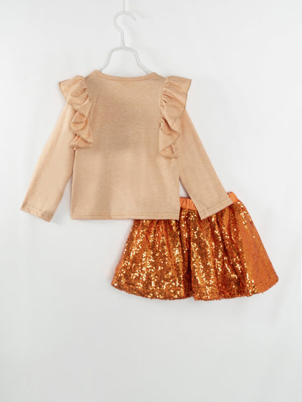 Pumpkin Football Sequins Ruffle Girl Skirt Set - Image 6