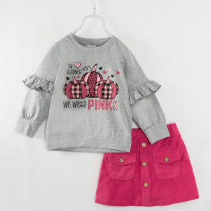 Pink Plaid Pumpkin Ruffle Girl Skirt Set