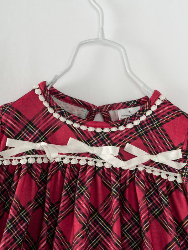 Red Plaid Ribbon Ruffle Girl Outfit Pajamas - Image 3