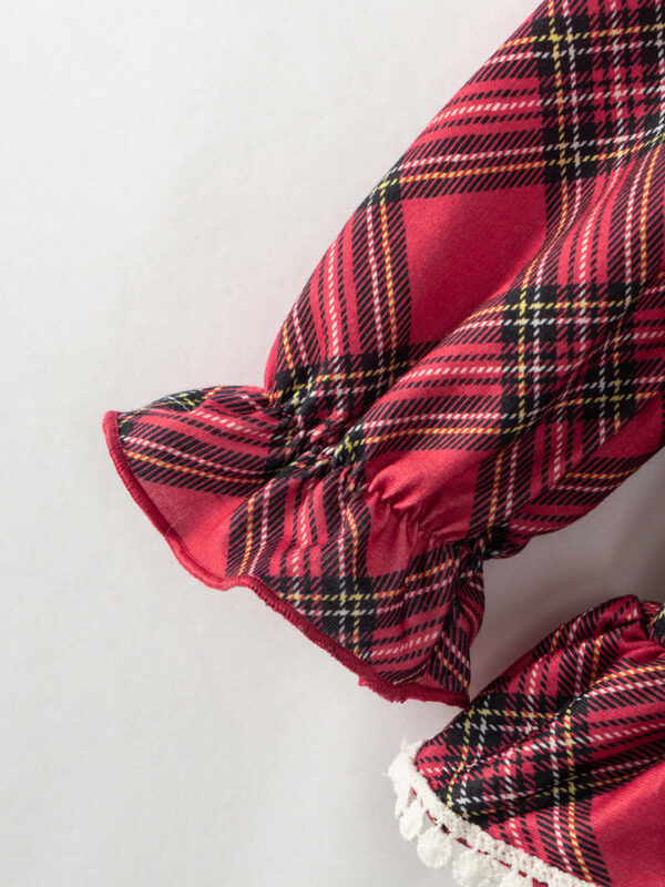 Red Plaid Ribbon Ruffle Girl Outfit Pajamas - Image 4