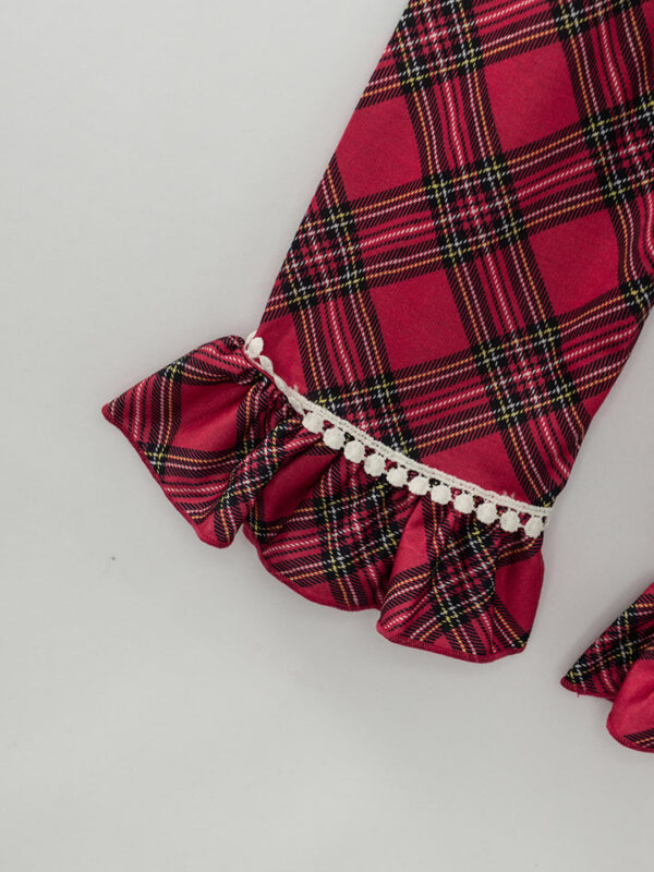 Red Plaid Ribbon Ruffle Girl Outfit Pajamas - Image 5