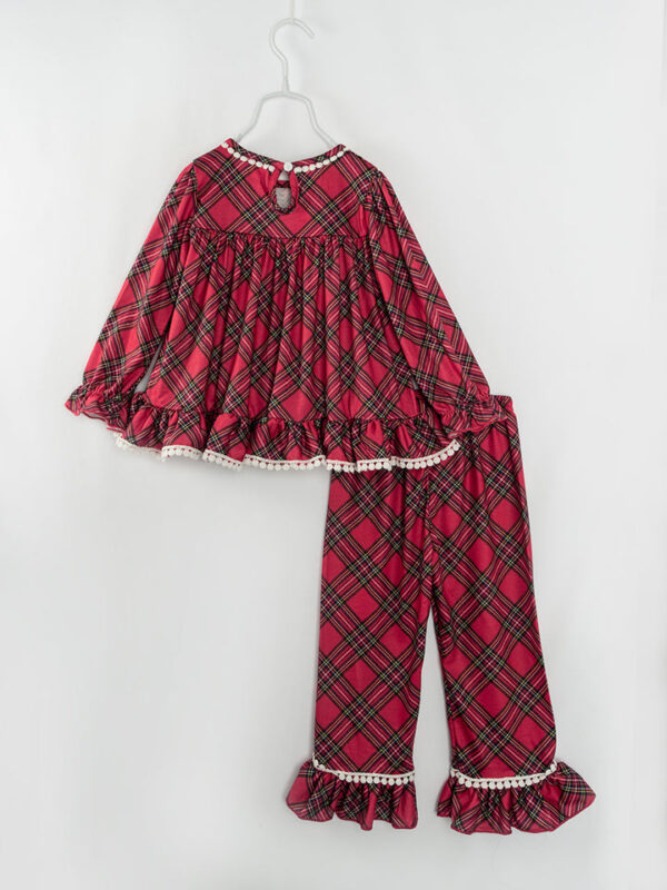 Red Plaid Ribbon Ruffle Girl Outfit Pajamas - Image 6