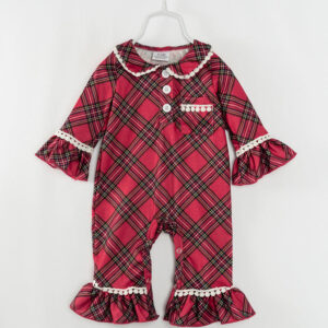Red Plaid Pocket Baby Girl Romper