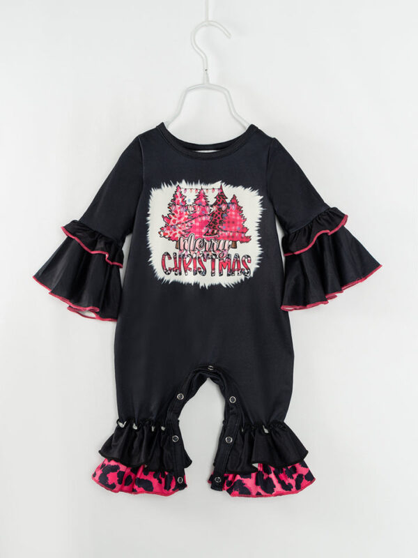 Christmas Pink Leopard Tree Ruffle Baby Girl Romper