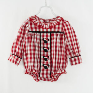 Red Plaid Christmas Hat Ruffle Baby Girl Romper