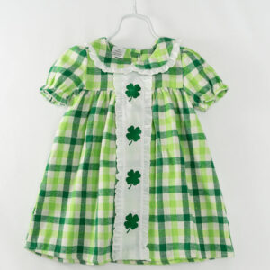 St. Patrick's Day Green Plaid Clover Ruffle Girl Dress