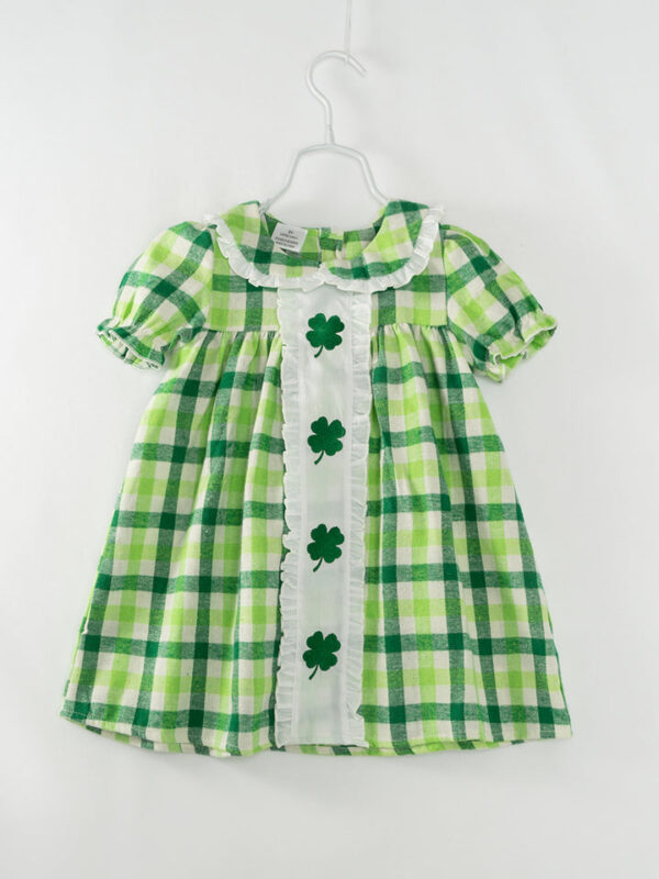 St. Patrick's Day Green Plaid Clover Ruffle Girl Dress