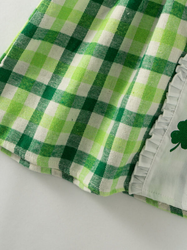St. Patrick's Day Green Plaid Clover Ruffle Girl Dress - Image 5